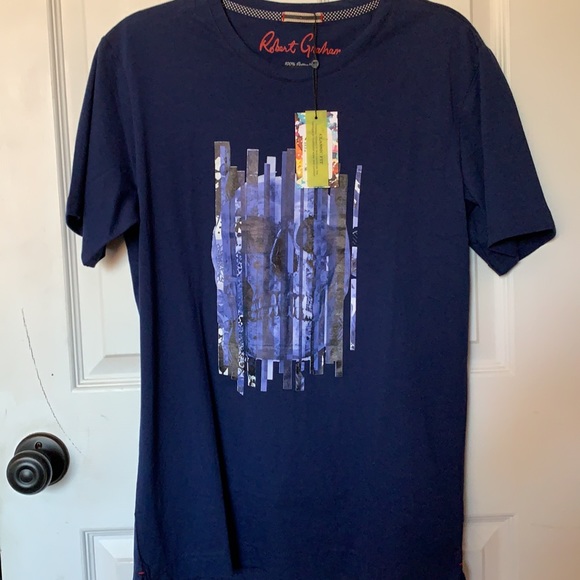 Robert Graham skull navy blue tee shirt BEYER - Picture 1 of 5